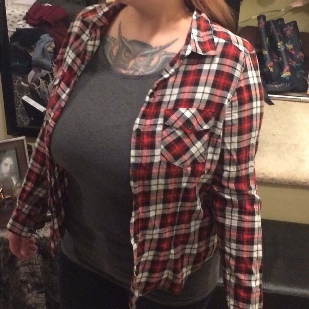 Red, white and black plaid flannel